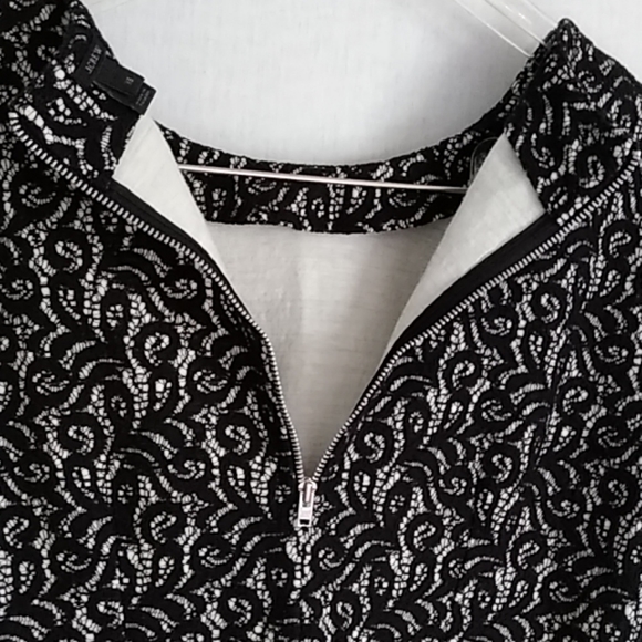 J.Crew Black Paisley Lace Peplum Top Back Showy Zipper 3/4 Sleeves - Picture 4 of 6